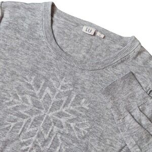 GAP Women's M Merino Wool Blend Sweater Snowflake Knit Gray